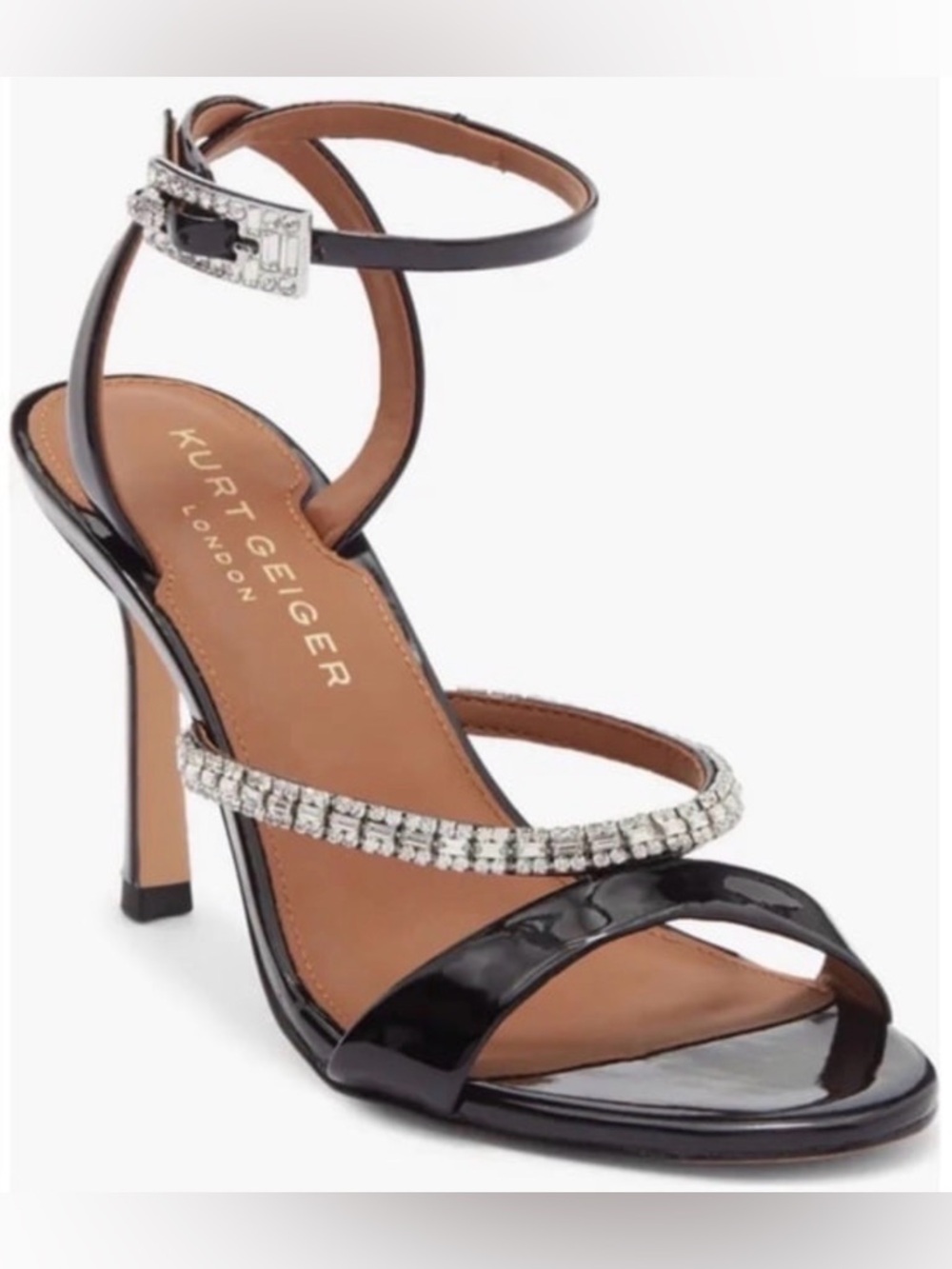NIB [Kurt Geiger] Black Patent Crystal Strap Dress Sandals Women’s US 7.5 or 9 - Picture 7 of 11
